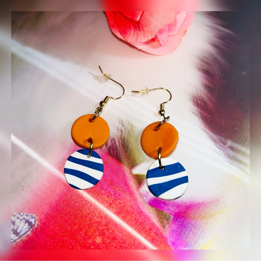 Orange and Blue Striped Earrings - Picture 13 of 16